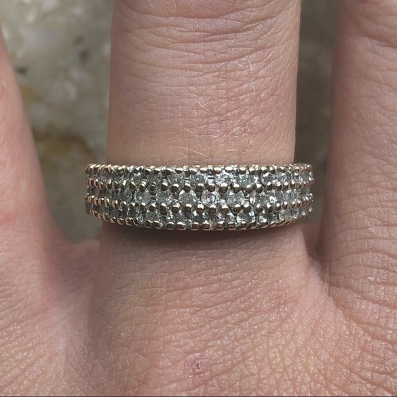 Vintage 1 Carat Diamond Three Row Pave Yellow Gold Stack Band Ring - Picture 3 of 13